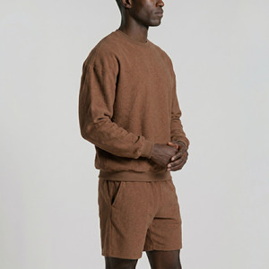 Men's Winter Jogger Sweat Shorts Set Crew Neck Top 400 Gsm Fleece Shorts Two Piece Set Men's High Quality Sweat Shorts Sets - Product Image 6