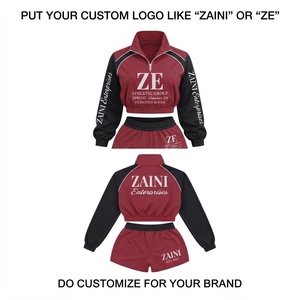Women Embroidered Crop <b>Top</b> Sports Wear <b>Short</b> <b>Set</b> Nylon 300g Lightweight Hooded Quick Dry Winter Two Piece Streetwear Tracksuit - Product Image 1