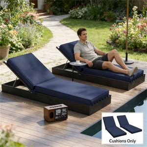 Cuscino per sedia da esterno blu navy in due pezzi, cuscino di ricambio per giardino e tempo libero (solo cuscino) - Product Image 1