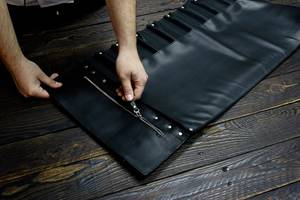 Bolsa de Almacenamiento para Cuchillos de Cuero, Bolsa Enrollable para Cuchillos de Chef, Bolsas Enrollables Portátiles de Alta Calidad con Correas de Mano LKR-0350 - Product Image 6