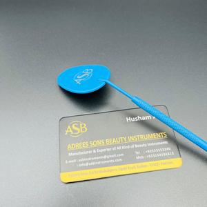 Espejo de Pestañas Ovalado con Recubrimiento de Color Azul, Acero Inoxidable, Impresión de Logotipo Personalizado, Espejo de Inspección de Manicura con Punta Cuadrada, OEM - Product Image 1