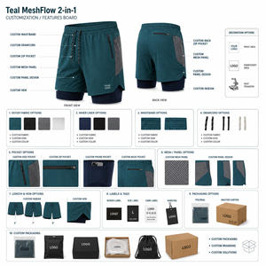 Pantalones Cortos Deportivos Personalizados con Logotipo Bordado, Compresión Interna, Exterior de Nailon y Spandex, Forro de Malla, Bolsillo Lateral Elástico para Correr - Product Image 1