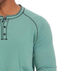 Nouveau T-shirt Henley blanc à manches longues pour homme, 100 % coton, coupe classique, couleur unie, tricoté, col rond, vente en gros OEM ODM - Product Image 2