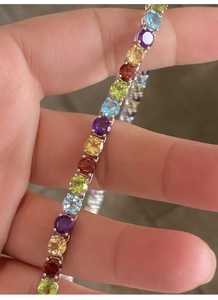 Multi Stone 4mm <b>Tennis</b> <b>Necklace</b> 16 Inch Multicolor Gemstone 925 <b>Sterling</b> <b>Silver</b> 18K Gold Plated Trendy Certified Elegant - Product Image 4