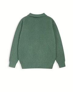 Men's Green Knitted Turtleneck Pullover Sweater Long Sleeve Solid Color Winter Wear Polyester/Cotton Zipper Closure - Product Image 3