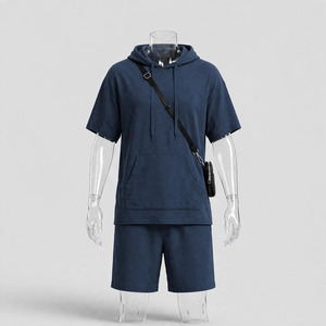 Wholesale Summer Men's Casual Shorts <b>Set</b> Plain Color Solid 100% Cotton Jersey Quick Dry Knitted Pocket Customized Logo <b>Twin</b> <b>Set</b> - Product Image 2
