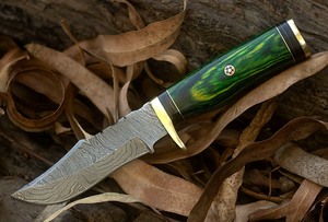 Cuchillo de Caza de Acero de Damasco Personalizado OEM, Cuchillo de Supervivencia de Hoja Fija para Bushcraft con Mango de Madera Verde y Funda de Cuero, Venta al por Mayor - Product Image 5