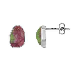 925 <b>Sterling</b> <b>Silver</b> Natural Ruby Zoisite Rough Butterfly Lock <b>Stud</b> Earrings Classic Bezel Setting Wedding Party Gift Pack 4 - Product Image 1