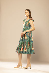 Durable Quality Green Abstract Printed Fit & Flare <b>Dress</b> with Unique Design Printed for Women Wedding Party and Daily Wear - Product Image 3