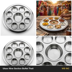 Anillos de Espejo de Satén Hechos a Mano de 36 cm, SS304, Thali Seccional de Nueve Secciones, Thali para Buffet Utsav, Decoración para Mesa de Fiesta, Decoraciones para Mesa - Product Image 6