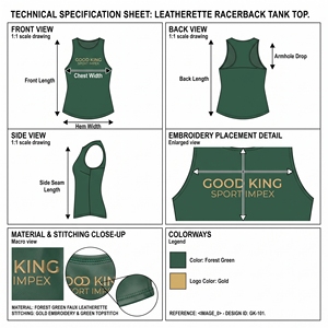 Emerald Green <b>Leather</b> Racer Tank <b>Top</b> Womens <b>High</b> Round Neck Sleeveless Curved Hem Slim Fit <b>Top</b> OEM Embroidered Logo Manufacturer - Product Image 6
