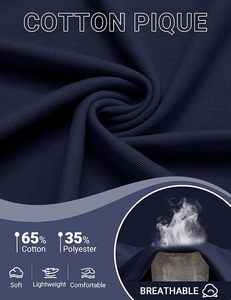 Polo à manches courtes pour homme, bleu marine, couleur unie, respirant, tricoté, décontracté, tissu piqué, design boutonné - Product Image 6