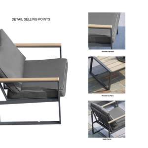 Moderno esterno 4 pezzi Set di mobili da giardino in ferro Grey cuscino con struttura in finto legno a venature tavolino da caffè per giardino cortile a bordo piscina - Product Image 4