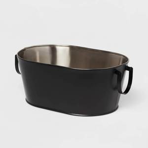 Matte Black Oval Metal Beverage Tub Large Wine <b>Beer</b> Ice <b>Bucket</b> with Side Handles for Wedding Party Barware Tub - Product Image 1