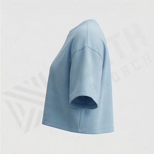 Customized Color Plain Summer Women Round Neck <b>Blouse</b> Cropped T-Shirt Casual Short Sleeve Fashion Apparel Garment - Product Image 3