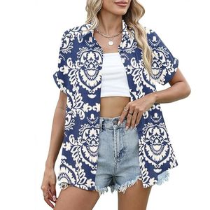 Camisa hawaiana elegante para mujer, con botones florales, holgada, para verano, playa, top informal - Product Image 1
