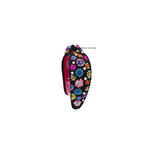 Flower Seed Embroidered <b>Beaded</b> Fashion Hair Accessory Summer Colorful Top Knotted Black Fabric Custom Designs <b>Headband</b> - Product Image 1