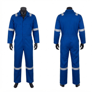 Combinaison de travail en coton mélangé de qualité supérieure, 240 GSM, bleue, avec bandes réfléchissantes, poches, logo personnalisé, coupe uniforme, conforme CE - Product Image 1