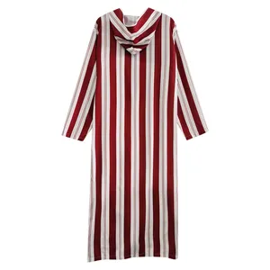 เสื้อคลุมผู้ชายแบบมีฮู้ด แขนยาว ผ้าฝ้าย ลายทางสีแดงขาว ความยาวระดับข้อเท้า ทรงหลวม ไม่ยับง่าย สไตล์เรียบร้อย สำหรับการละหมาดแบบตะวันออกกลาง - Product Image 2