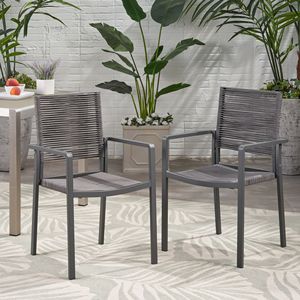 Set di 2 Sedie da Pranzo Moderne per Esterni, Grigio e Grigio Scuro, con Seduta in Alluminio e Corda - Product Image 3