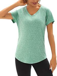 T-shirt de sport pour femmes, manches courtes, col en V, t-shirts de yoga, hauts à séchage rapide, pour la course à pied, le fitness, le Pilates - Product Image 3