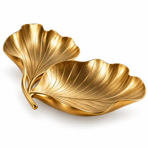 Bandeja de Servir Dorada con Doble Hoja |   Plato Decorativo de Metal para Aperitivos y Postres, Centro de Mesa Elegante y Lujoso para Decoración del Hogar - Product Image 1