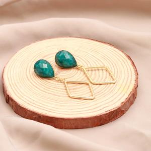 Dyed Emerald Pear Faceted Gemstone 18K <b>Gold</b> Vermeil Trendy <b>Dangle</b> <b>Earrings</b> for Wedding Party & Gift - Product Image 3