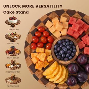 <b>Cake</b> <b>Stand</b> 12in Wooden <b>Cake</b> <b>Stand</b> 2-in-1 Dessert Display & Charcuterie Board Platter for Serving Cupcakes - Product Image 5