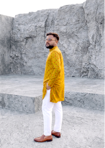 Kurta Pajama para Hombre con Cuello Bordado Paisley, Algodón, Ropa Tradicional India para Festivales - Product Image 3