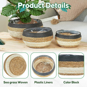 High Quality Eco Friendly Handwoven Water Hyacinth Plant <b>Pot</b> Stripe 2 color Best Selling for Garden or Indoor & Outdoor Decor - Product Image 4