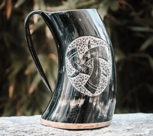 2023 American Style Viking Beer Drinking Horn Mug Hot Selling Wood Stainless Steel Ceramic Cup with Lid for Travel Coffee - Product Image 2