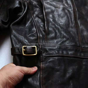 Chaquetas de Cuero Genuino Personalizadas al por Mayor, de Alta Calidad, Duraderas, Estilo Retro Vintage, Chaquetas de Cuero de Caballo Encerado Negro - Product Image 6