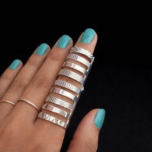 German silver full finger <b>ring</b> <b>statement</b> armor <b>ring</b> unisex joint support splint <b>ring</b> textured multi band long <b>ring</b> - Product Image 1