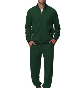 Chándal Verde Oscuro para Hombre, Cierre Completo, Cuello Alto, Estilo Deportivo Informal, con Bolsillos Laterales, para Otoño, Corte Regular, Color Sólido - Product Image 3