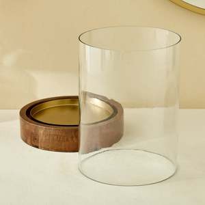 Modern Natural Wood Tea Light Holder with Wooden Base | Handmade Luxury Candle <b>Lantern</b> for Home Decor & Christmas - Product Image 2