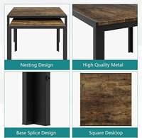 Ensemble moderne de 2 tables d'appoint carrées imbriquées avec finition brun vieilli et pieds noirs robustes pour salon d'appartement