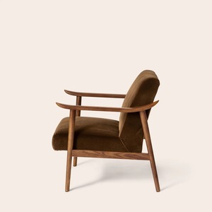 Midcentury Modern Eco-Friendly Wooden Armchair with Brown Velvet Upholstery Solid <b>Back</b> Living Room <b>Chair</b> for Hotel Apartment Use - Product Image 3