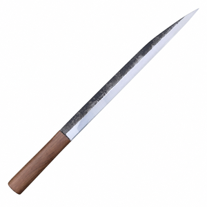 Couteau à filet long et étroit avec manche en bois brun, lame argentée, finition forgée foncée, pointe aiguisée pour trancher la viande et le poisson - Product Image 1