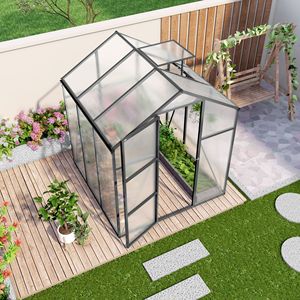 Nuova Serra in Policarbonato 6x6 FT Antivento con Base Rialzata in Alluminio Rinforzato per Uso in Giardino - Product Image 4