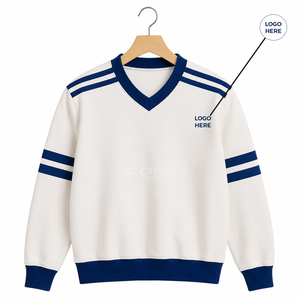 Cardigan en tricot personnalisé avec logo de la sororité Cosh International Sisterhood, col en V, style preppy, couleur contrastée, blanc uni, bleu, taille standard - Product Image 1