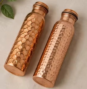 Ayurveda health benefit <b>bottle</b> Pure Copper Water <b>Bottle</b> Hammered Finish Vintage Design Portable Travel Drinkware With Lid - Product Image 1