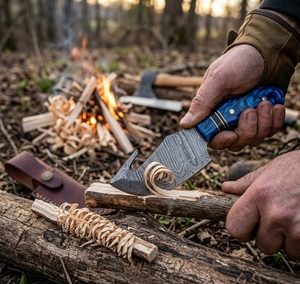 Couteau à lame fixe en acier Damas fait main sur mesure, manche en bois violet, étui en cuir, couteau utilitaire pour le camping en plein air, OEM - Product Image 6