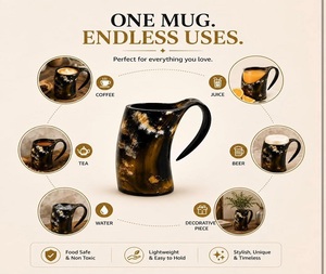 BEST Quality Eco-Friendly Handmade American Style Organic Material Buffalo Horn Mug with Handle for <b>Beer</b> Wine F S International - Product Image 2