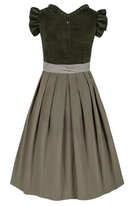 Women's Vintage Dirndl <b>Dress</b> A-Line Midi Short Sleeve Velvet <b>Ruffle</b> Sleeve Pleated Hem with Belt Natural Waistline - Product Image 3