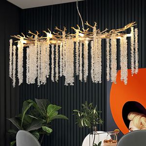 Lampadario a Sospensione Moderno Dorato da 39 Pollici con Fili di Cristallo a Cascata, Illuminazione di Alta Gamma per Soggiorno e Sala da Pranzo - Product Image 5