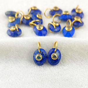 Abalorios de Labradorita Ovalados de 10x8mm con Doble Piedra, Chapados en Oro sobre Plata 925, con Anillo de Salto, Abalorios de Labradorita para Joyería Curativa - Product Image 3