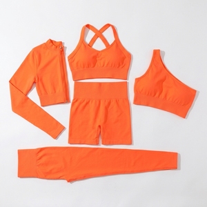 custom Seamless Solid Breathable Eco-Friendly Elastic Waist 5-Piece Women's Yoga Active wear Gym Fitness Workout Sets - Product Image 2