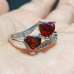 Red Heart Cut Moissanite Bypass Shank <b>Ring</b> White Gold Engagement <b>Ring</b> 10K Solid White Gold Double <b>Stone</b> Solitaire Gift For Women - Product Image 1