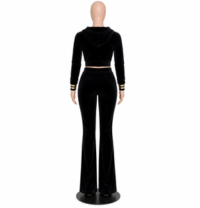 <b>Women's</b> <b>Velvet</b> 2-Piece Tracksuit Set Hooded Crop <b>Top</b> Full Length Pants Solid Color Casual All Seasons Regular Fit - Product Image 2