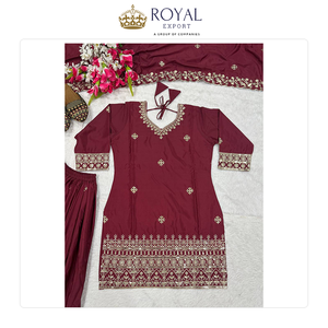 Beautiful Designer Indian Clothing Collection of Natural Crepe <b>Material</b> with 5mm Sequence Embroidery Work Sharara Suit for Sale - Product Image 2